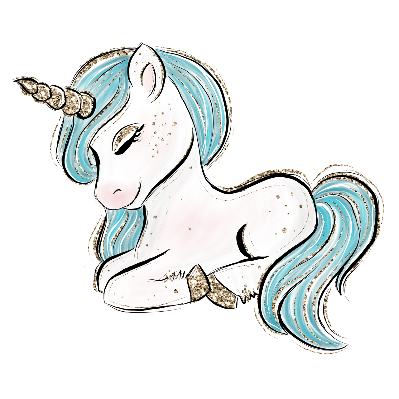 Наклейка для ростової фігури "Ніжний єдиноріг сидить. Блискітки" 80х67 см (без обрізу за контуром) Блакитні