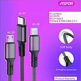 USB кабель Aspor AC-25 Micro Intelligent Charging 3.1A/1м- чорний, фото 3