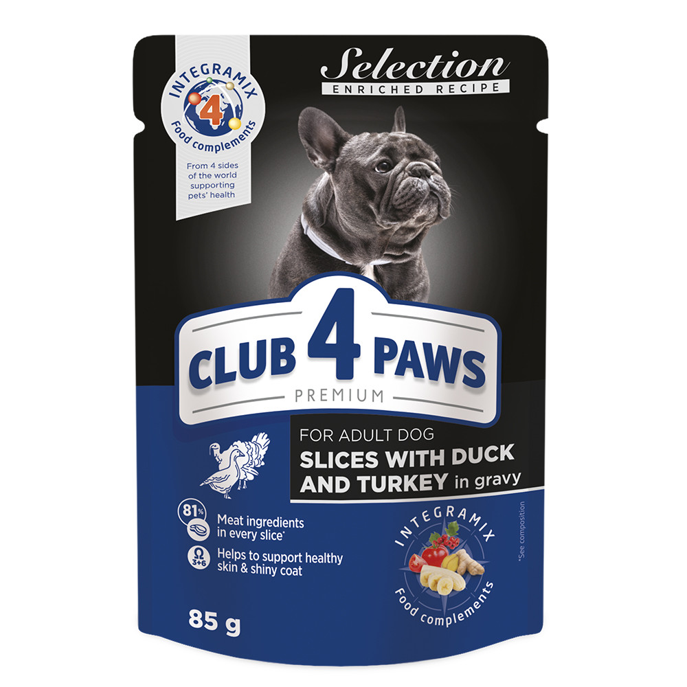 Club 4 Paws Premium Selection Клуб 4 лапи вологий корм для собак малих порід качка індичка в соусі 85ГРх24ШТ
