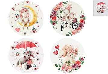 Підставка під гаряче  керамічна на пробковій основі "Милі Зайченята", D16см, 4 дизайни