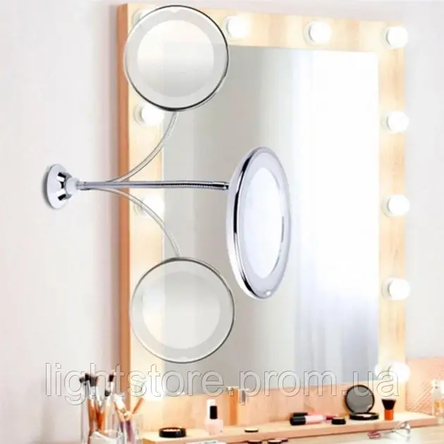 Косметичне дзеркало для макіяжу з LED підсвічуванням ULTRA FLEXIBLE MIRROR з 10-ти кратним збільшенням (ONE55)
