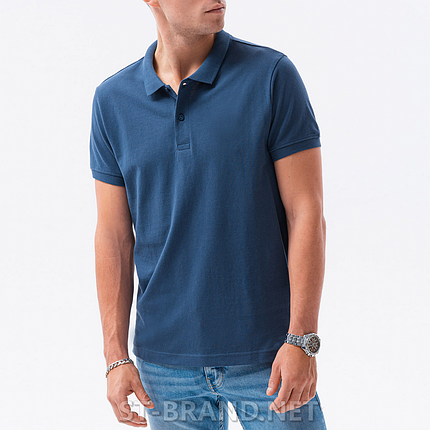 M (48). Чоловіча однотонна футболка поло 100% бавовна - синя індиго, фото 2