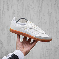 Мужские кроссовки Adidas Samba (белые с серым) короткие модные весенне-осенние кеды 2388