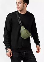 Поясна стильна сумка бананка з екошкіри кольору хакі, Чоловіча бананка через плече