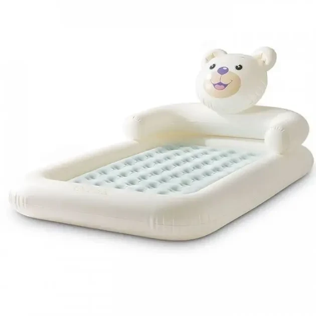 Дитяче одномісне надувне ліжко з бортиками Ведмедик Intex 66814 з насосом 178x114x71 см Білий, фото 1