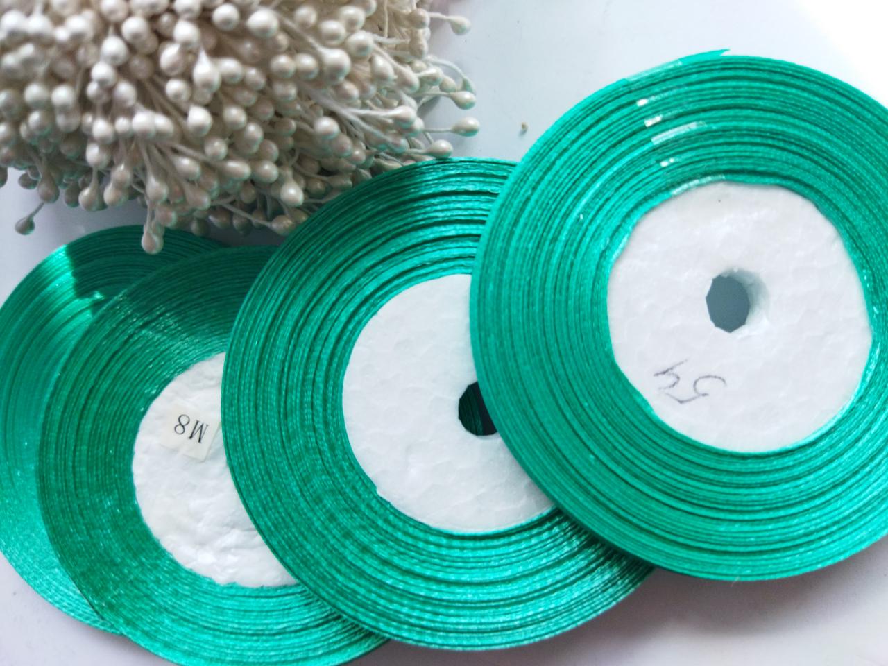 Стрічка атласна №54 темно-м'ятна завширшки 0,6 см 33 м, фото 1