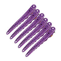 Перукарські кліпси-затискачі для волосся акула металічні 10,3 см фіолетові (6 шт.)