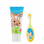 Набір Brush-Baby Floss Brush від 0 до 3 років (паста 50 мл зайчик+щітка жовта)