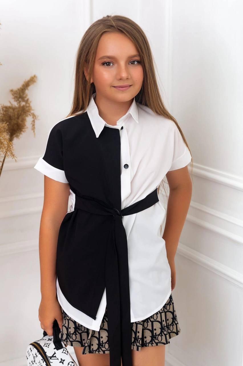 Блузка школьная нарядная для девочек Dior Блузка школьная для девочки с воротником черно-белая 134 - фото 1 - id-p1892247552