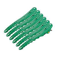 Перукарські кліпси-затискачі для волосся акула металічні 10,3 см зелені (6 шт.)