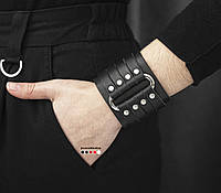 Черный овальный кожаный браслет, 3460 (Ручная работа)