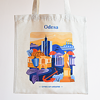 Екосумка, торба, шопер бежевий з ексклюзивним патріотичним авторським принтом - місто Одеса, бренд “Малюнки”