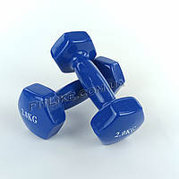 Гантель 2 кг пара металлические с виниловым прорезиненным покрытием для фитнеса, аэробики, тренировок Синий