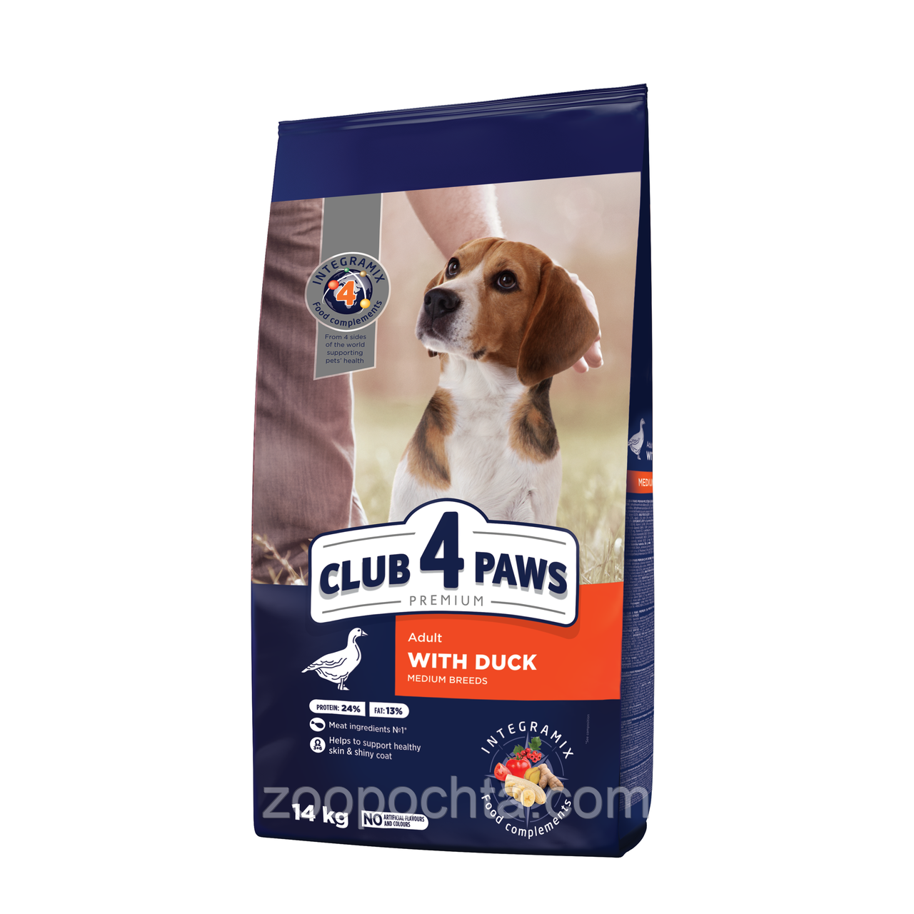 Сухий корм Club 4 Paws Premium Adult Клуб 4 лапи для собак середніх порід з качкою, 14 кг