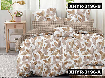 Постільна білизна Королева Ночі (Ранфорс) | Полуторний комплект | 50х70 | Листя на світлому та бежевому