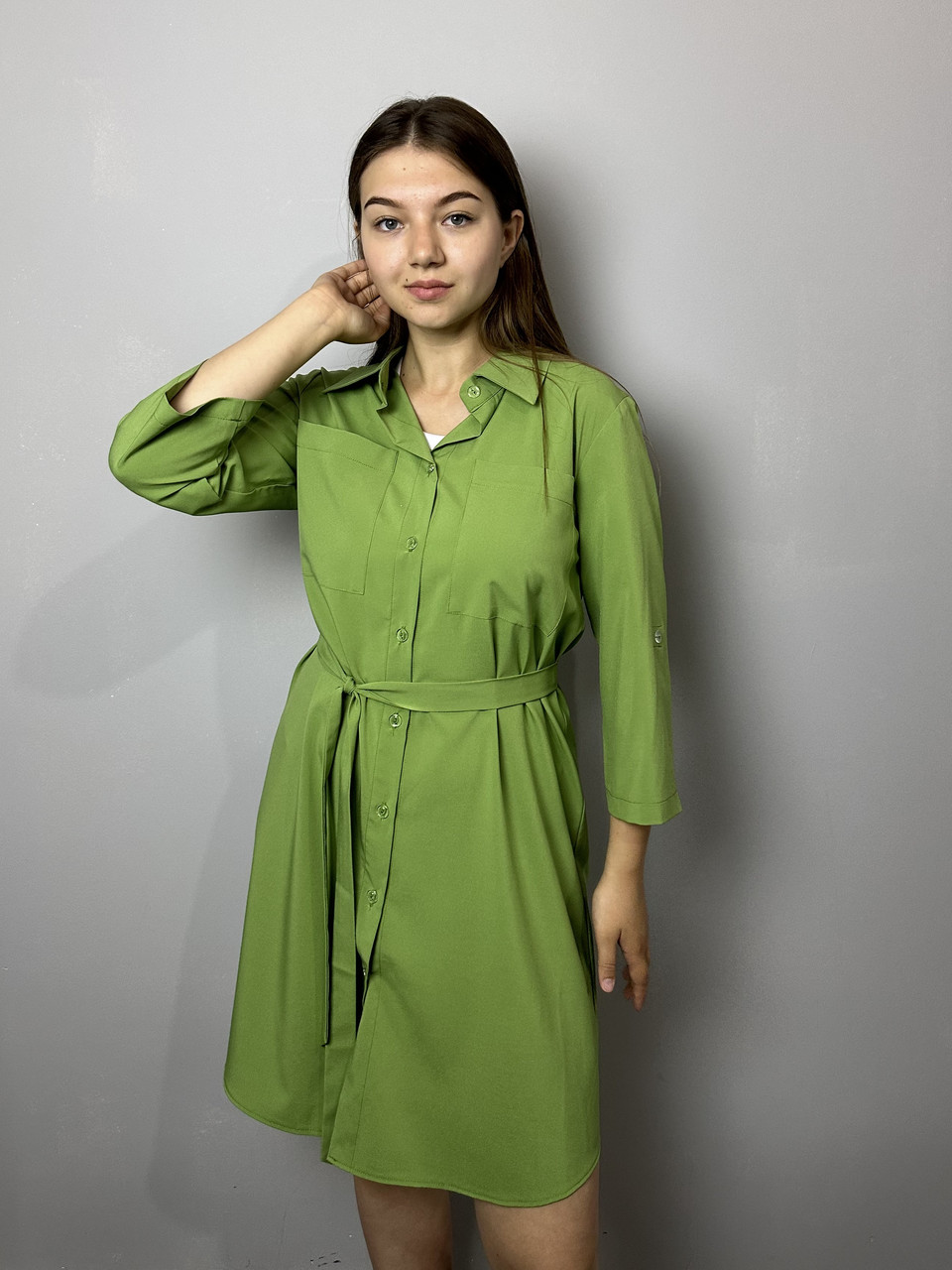 Жіноче плаття-сорочка салатове Modna KAZKA MKAD3260-1