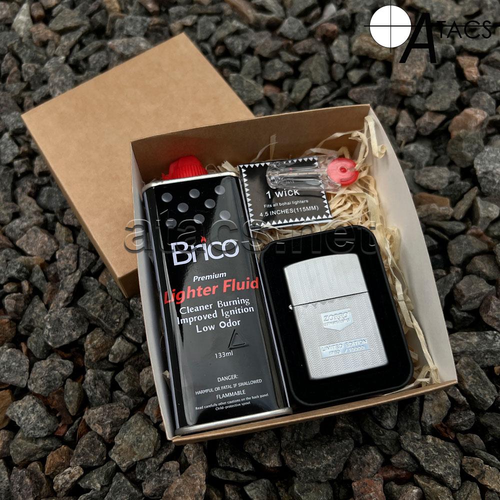 Бензинова запальничка Zorro "Line Silver" на подарунок + комплектуючі в комплекті