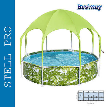 Дитячий каркасний круглий басейн із навісом від сонця Bestway 56432 (244-51 см, з навісом, 1688 л) Зелений, фото 1