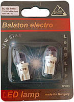 Лампа диодная б/ц 12 В повторителей поворотов, стопов 0.1 Вт белая T10 Balaton W2.1x9.5d (1-конт.), к-т (2