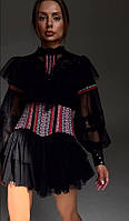 Платье - вышиванка женское короткое с украинской символикой, в этническом стиле, вышитое, бренд, Черный, XXL