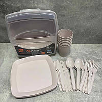 Набір пластикового посуду для пікніка Irak Plastik 32 рожевий SP-180