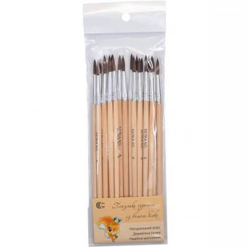 Художня кругла кисть з ворсу білки №4 C 17 см в упаковці 20 шт Пензлики для малювання