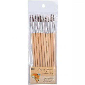 Художня кругла кисть з ворсу білки №6 C 17 см в упаковці 10 шт Пензлики для малювання