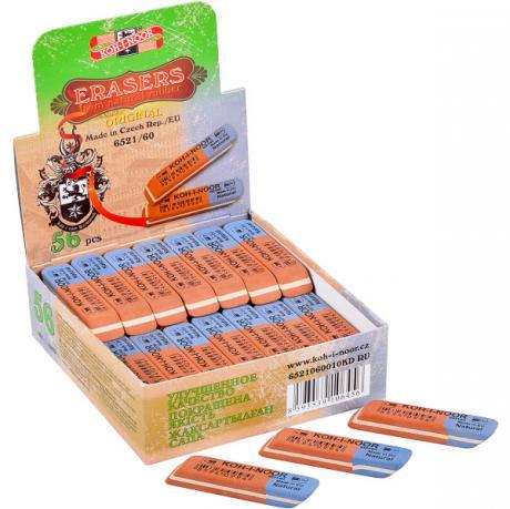 Гумка прямокутна "Koh-i-noor" 6521 червоно-синій в упаковці 56 шт, фото 1