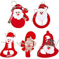 Набор подвесок из фетра в виде Деда Мороза с канатиком красного цвета 12-125 в упаковке 5 шт