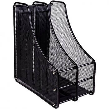 Металевий сітчастий лоток для паперу вертикальний на 2 відділення 2537-B Чорний 35,5х28,5х16,0 см