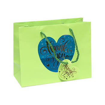 Подарунковий пакет із ручками в салатовому кольорі з малюнком 18х23х10 см GB-21434 упаковці 10 штук