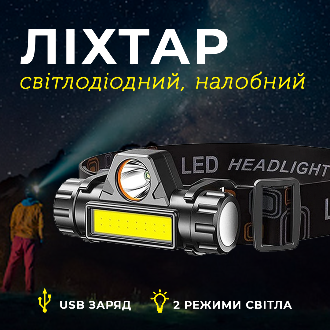 Налобний ліхтар з магнітом та USB Bailong RJ-8101 XPE+COB акумуляторний, фото 1