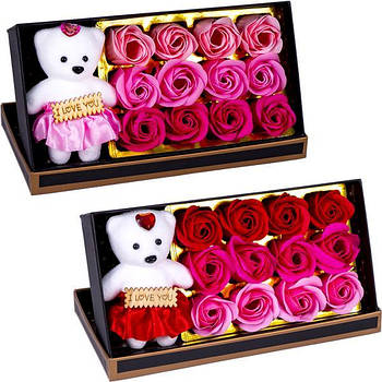 Подарунковий набір Троянди з мила 12 штук з Ведмедиком 13-138 в упаковці 1 штука