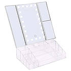 Потрійне LED дзеркало для макіяжу зі світлодіодним підсвічуванням та органайзером, фото 2