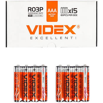 Сольова пальчикова батарея Videx R03P/AAA 4pcs SHRINK V-000022 в упаковці 60 шт