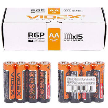 Батарейка пальчикова Videx R6P/AA 4pcs SHRINK V-000025 в упаковці 60 штук