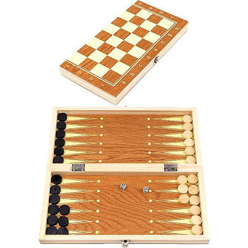 Шахи дерев'яні 3в1 - шахи + нарди + шашки, 35 см 623А