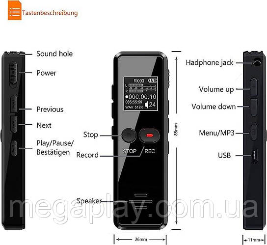 Цифровой диктофон Tschisen с воспроизведением 8G 1536 Кбит/с HD-запись ...