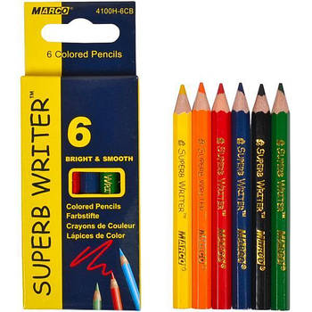 Набір кольорових шестигранних міні олівців 6 кольорів 9 см у картонній упаковці Marco в упаковці 6 пачок