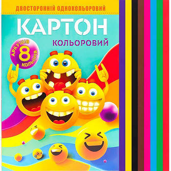 Набір кольорового двостороннього картону А4 у папці 8 аркушів "Мандарин" 22112