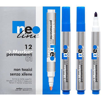 Перманентний круглий маркер синій Permanent №5472 Neo Line в упаковці 12 шт