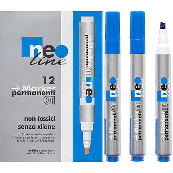 Перманентний маркер із скошеним наконечником синій Permanent №5476 Neo Line в упаковці 12 шт