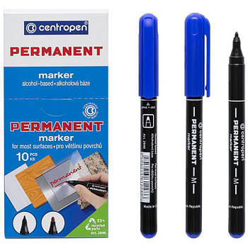 Перманентний тонкий маркер для будь-яких поверхонь синій 2846 CENTROPEN в упаковці 10 шт