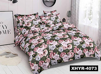 Простирадло 150х220 (Ранфорс) | Полуторне простирадло від виробника "Королева Ночі" | Квіти на зеленому