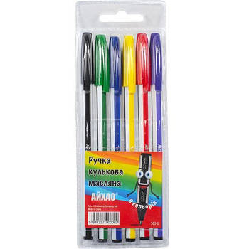 Набір шестигранних масляних ручок 6 кольорів "Айхао" 563 в упаковці 5 шт
