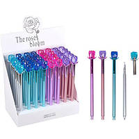 Гелевая ручка с декоративной розой синяя 6001 в упаковке 40 шт