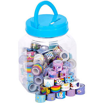 Яскравий дитячий декоративний скотч у банці 90 шт по 2 метри Малюнок №59 Клейка стрічка пвх