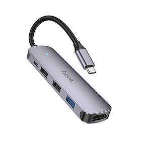 USB-хаб HOCO HB27 Type-C multi-function converter(HDTV+USB3.0+USB2.0*2+PD) Metal Gray ly