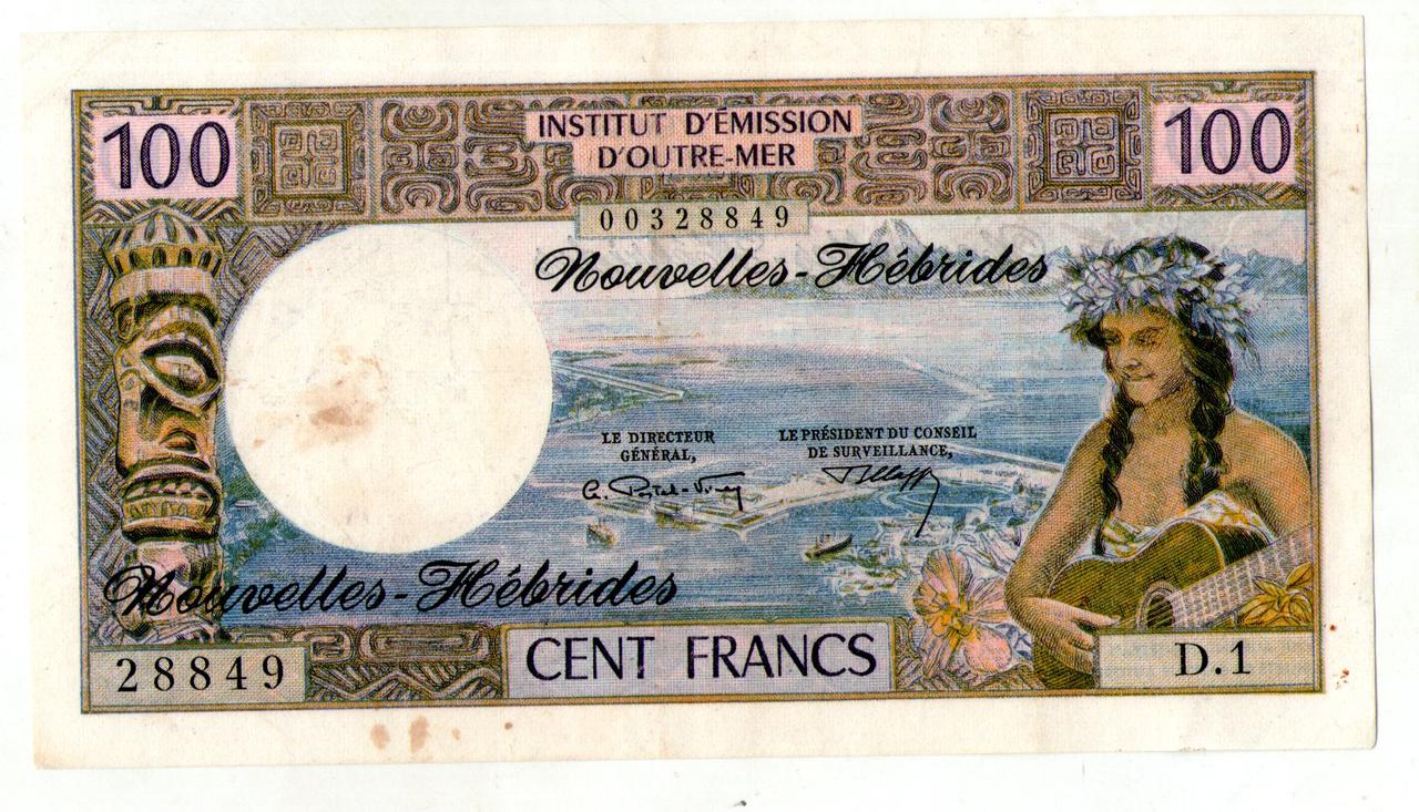 Нові Гебриди Новые Гебриды New Hebrides 100 франків 1975   №029, фото 1