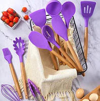 Набор кухонных принадлежностей 12шт Kitchen Set, Фиолетовый / Силиконовый набор с подставкой